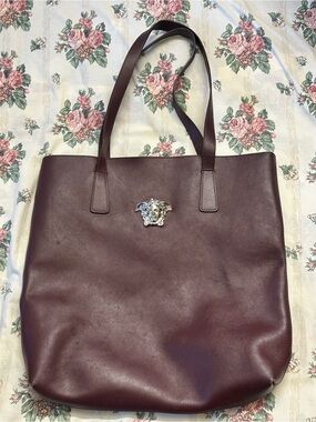 Versace Medusa Leather Tote Bag Burgundy / Wine Red